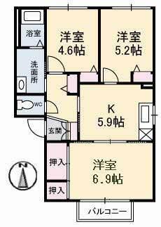 コーポ中的場II(3K/1階)の間取り写真