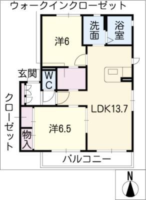 三軒家の杜B棟(2LDK/1階)の間取り写真