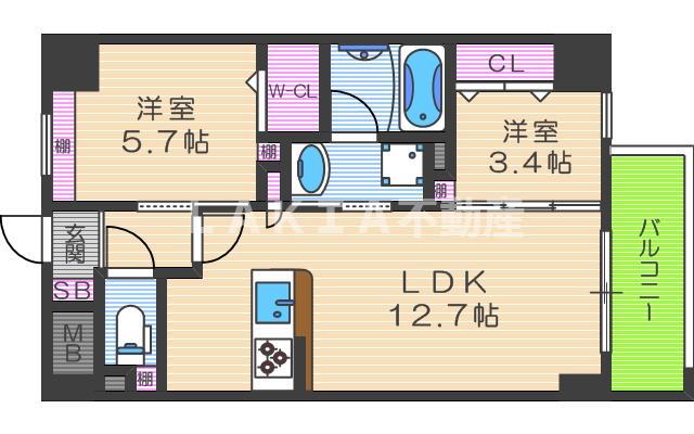 リアン カーサ長柄(1SLDK/3階)の間取り写真