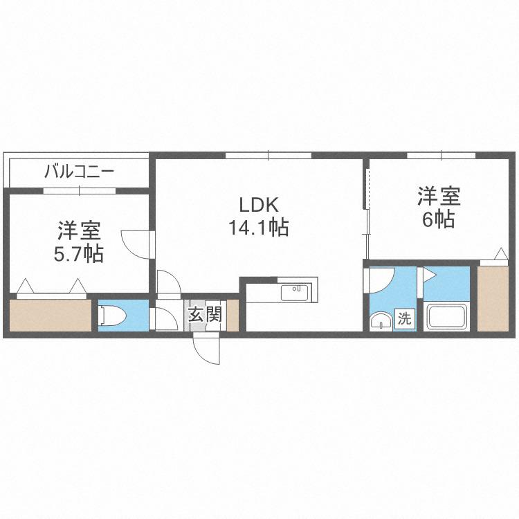 ベルフォレII(2LDK/4階)の間取り写真