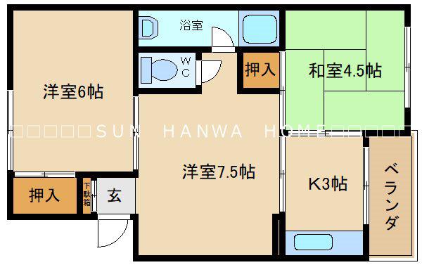 朝風マンション 1番館(3DK/3階)の間取り写真