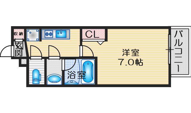 プレサンス江坂クォーレ(1K/1階)の間取り写真