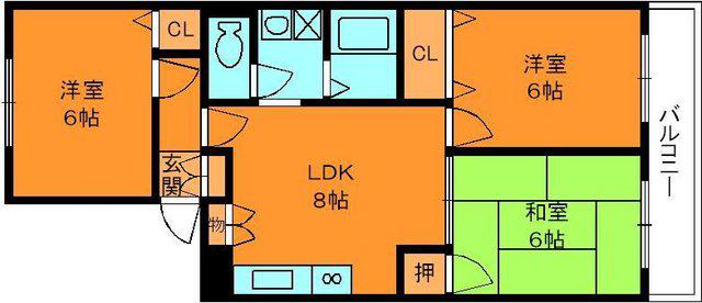 グリーンヒルズⅡ(3LDK/1階)の間取り写真