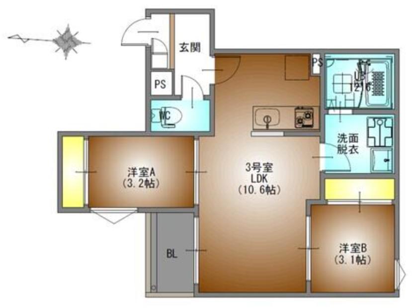 REGALEST WOOD TERRACE JOSHIN(2LDK/2階)の間取り写真