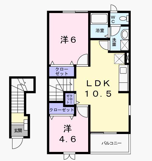 エレガンシアB(2LDK/2階)の間取り写真