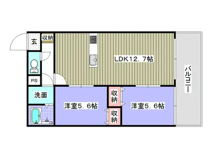 緒方ビル(2LDK/4階)の間取り写真
