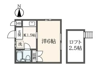 タウンハウス国立(1K/2階)の間取り写真