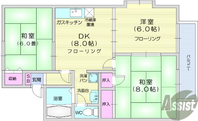 トゥインクルコートⅠ番館(3DK/2階)の間取り写真