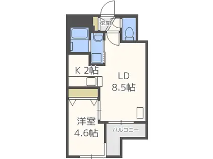 ガレ宮の沢(1LDK/4階)の間取り写真
