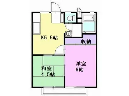 ホワイトハイツ宝木(2K/2階)の間取り写真