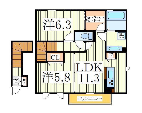 デュオラピッツ B(2LDK/2階)の間取り写真