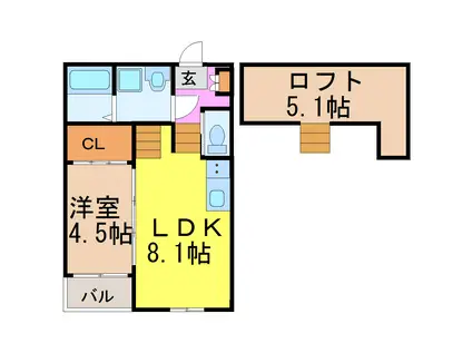 ハーモニテラス大喜町(1SLDK/2階)の間取り写真