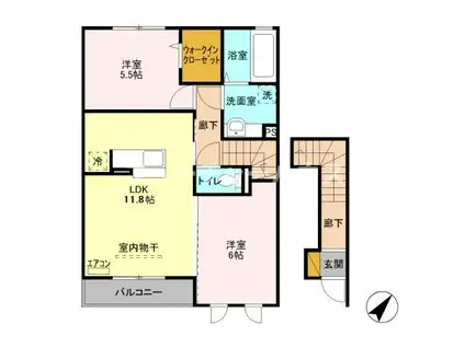 ボヌールD(2LDK/2階)の間取り写真
