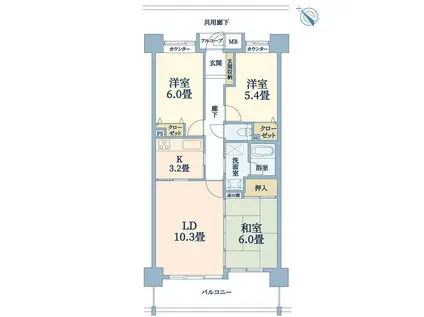 西宮マリナパークシティ海のまち 1番館(3LDK/5階)の間取り写真
