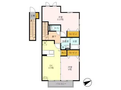 シュエット赤山III(2DK/2階)の間取り写真