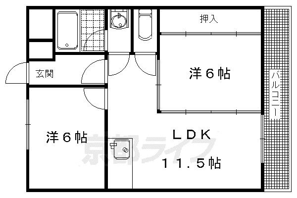 アクエルド長岡京(2LDK/2階)の間取り写真