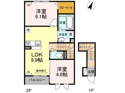 エレガンス三本木(2LDK/2階)の間取り写真