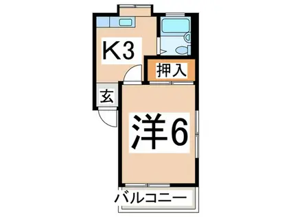 フローラ F(1K/1階)の間取り写真