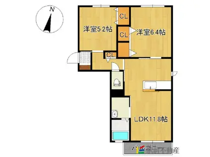 ガーデンヒル秋光A(2LDK/1階)の間取り写真