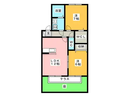 ウィルモアハピネスC(2LDK/1階)の間取り写真