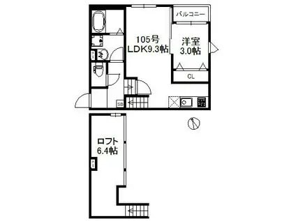 ポラリス久留米ウエスト(1LDK/2階)の間取り写真
