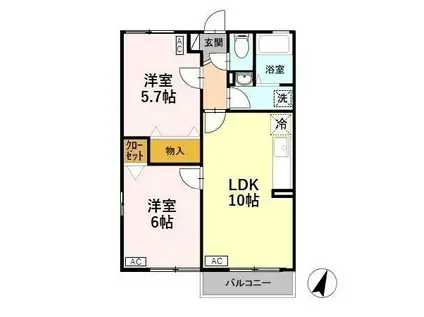 グリフィンドール・十二の木(2LDK/2階)の間取り写真