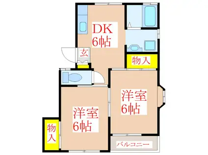 第二ローズA棟(2DK/2階)の間取り写真