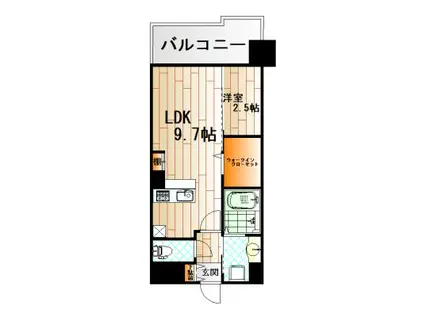 グランヒルズ三萩野(1LDK/5階)の間取り写真