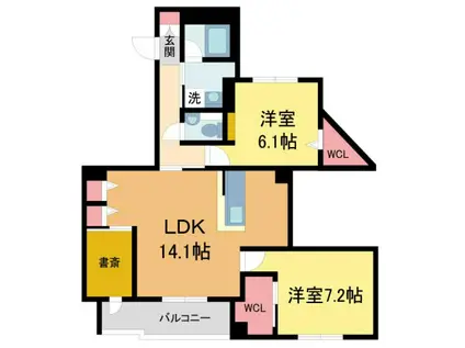 シャーメゾン甲子園口エスポアール(2LDK/2階)の間取り写真
