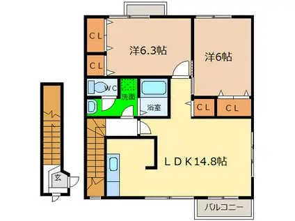 カサ モデルナ I・II(2LDK/2階)の間取り写真