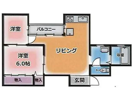 丸山ビル(2LDK/6階)の間取り写真