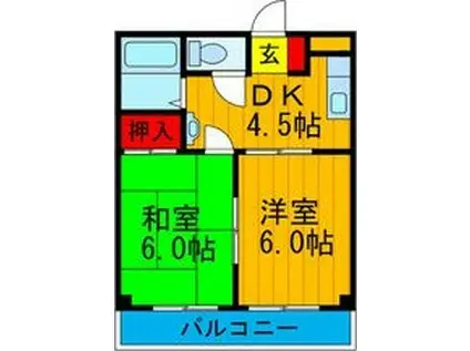 三熊ハイツ渚7号(2DK/2階)の間取り写真