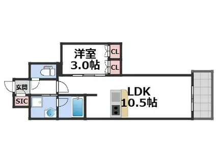 コンフォリアリブ博労町一丁目Q(1LDK/3階)の間取り写真