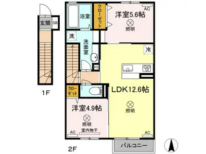 グラシア(2LDK/2階)の間取り写真