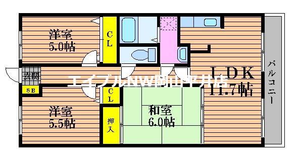 スカール十日市西町(3LDK/3階)の間取り写真