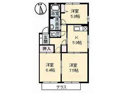 トータス井上 C棟(3K/1階)の間取り写真