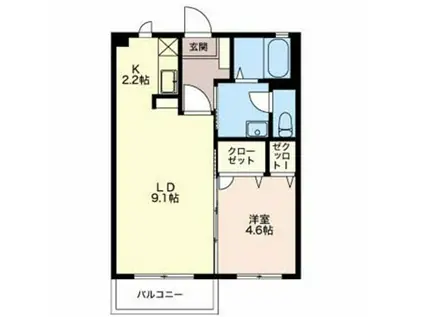 アーバンスクエアD(1LDK/1階)の間取り写真