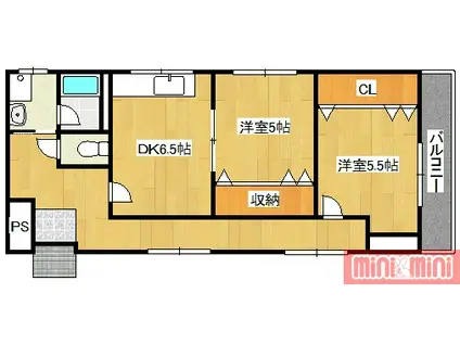 ボヌール鶴見(2DK/1階)の間取り写真