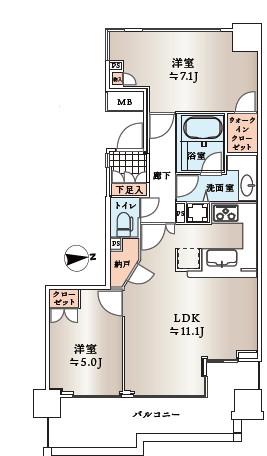 神楽坂アインスタワー(2LDK/17階)の間取り写真