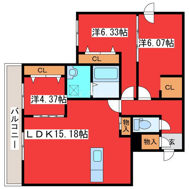 HIGHLIGHT FUKUZUMI(3LDK/4階)の間取り写真
