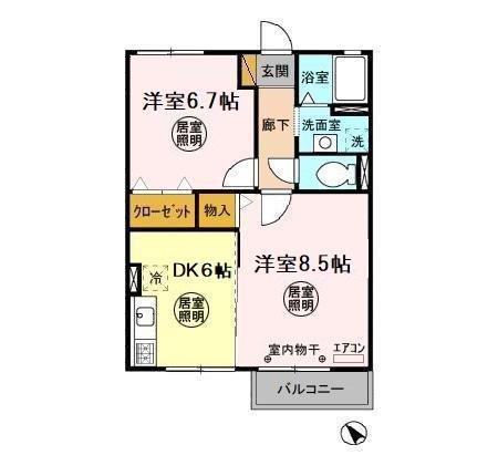 メゾンエクレール(2DK/2階)の間取り写真