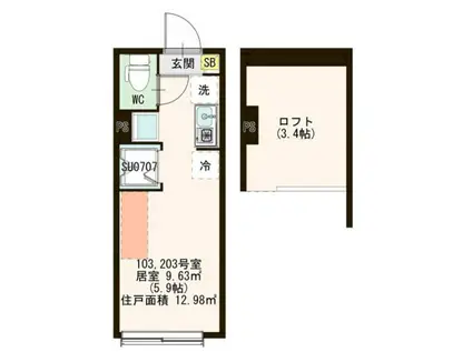 SHURIE中板橋(ワンルーム/2階)の間取り写真