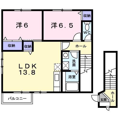 パレス ニュールミネ A(2LDK/2階)の間取り写真