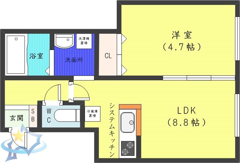 TERRACE KASUMI(1LDK/3階)の間取り写真