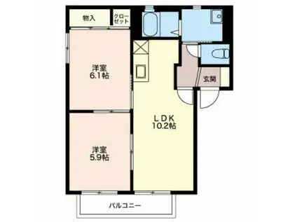 ヴィラ アンジェB(2LDK/1階)の間取り写真