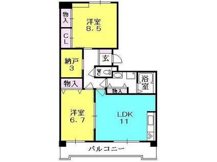 ブラーヴァ夙川(2LDK/1階)の間取り写真