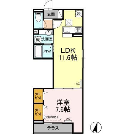 エクセリア上鷺宮II(1LDK/1階)の間取り写真