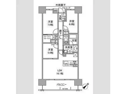ファインレジデンス南草津(3LDK/8階)の間取り写真