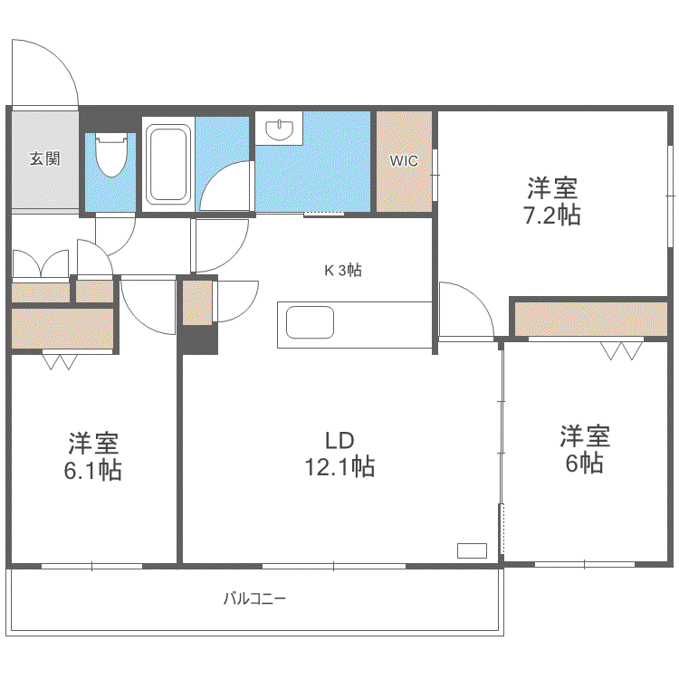 BASE厚別西(3LDK/2階)の間取り写真