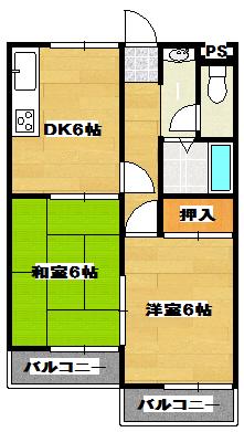 ドーミック帯山(2DK/2階)の間取り写真